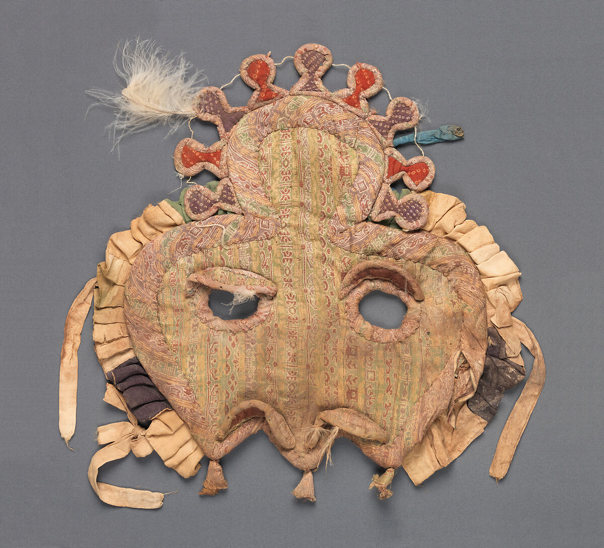 Shaffron (Horse's Head Defense), Textile (silk), animal fiber, feathers, Central Asian 