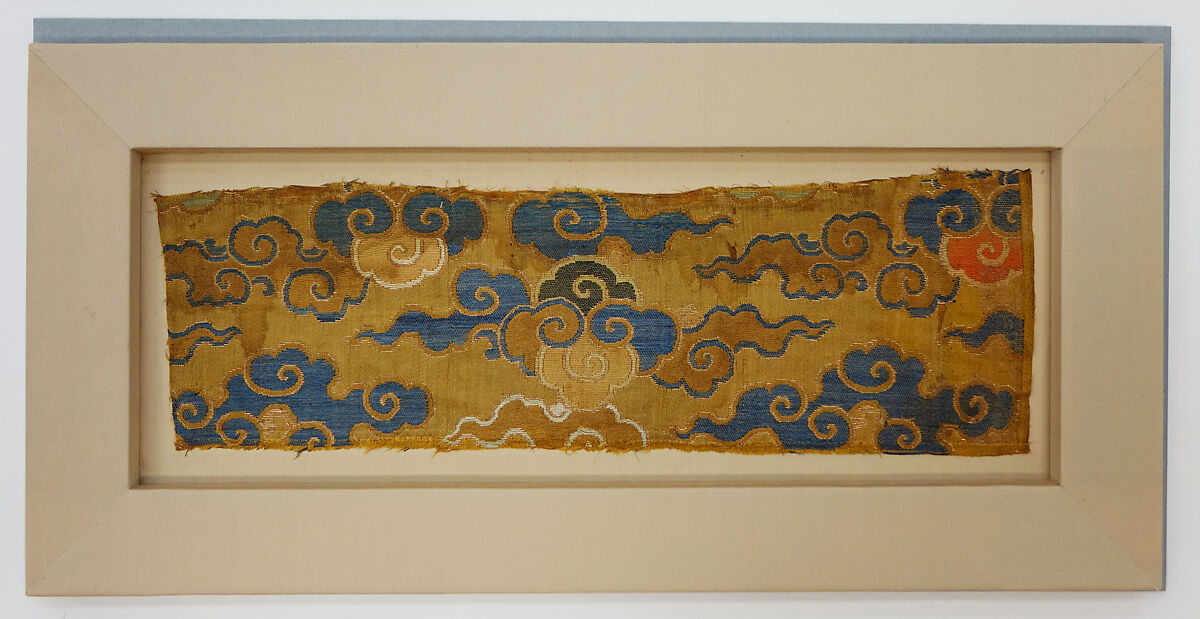 Fragment with clouds, Silk satin with supplementary weft pattern, China