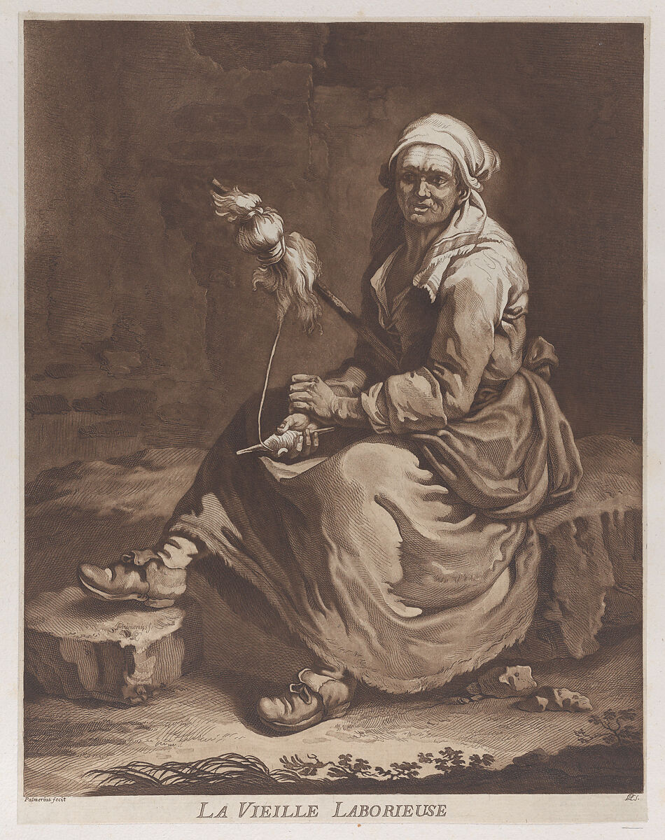 The Old Working Woman, Pietro Jacopo Palmieri (Italian, Bologna 1737–1804 Turin), Etching and aquatint printed in brown