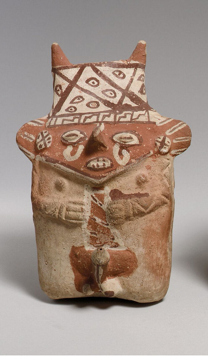 Pair of Figures, Ceramic, slip, Chancay