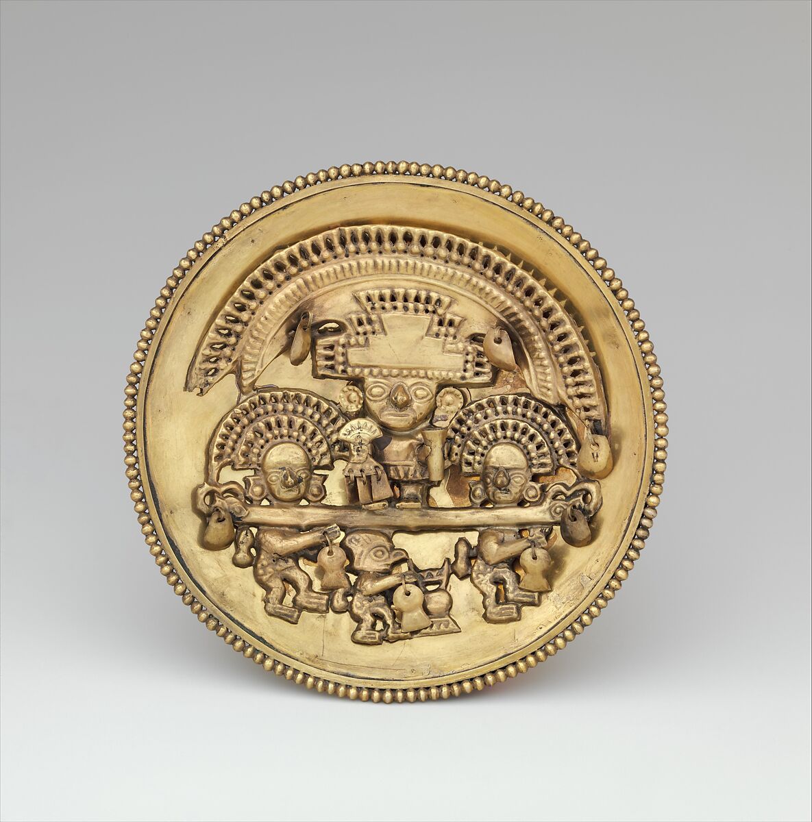 Pair of Earflares with Multifigure Scenes, Gold, Chimú