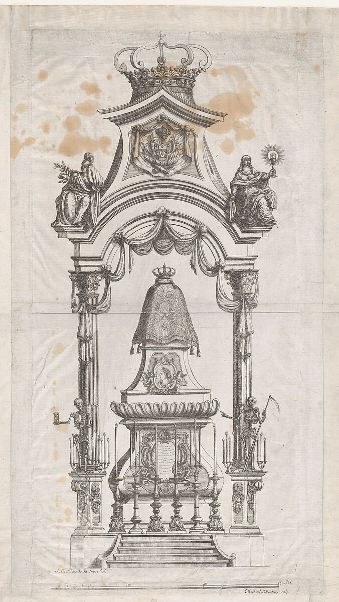 Royal Portugese Funeral Monument (possibly part of a funeral book), Michel Bouteux (French, active 17th century), Etching 