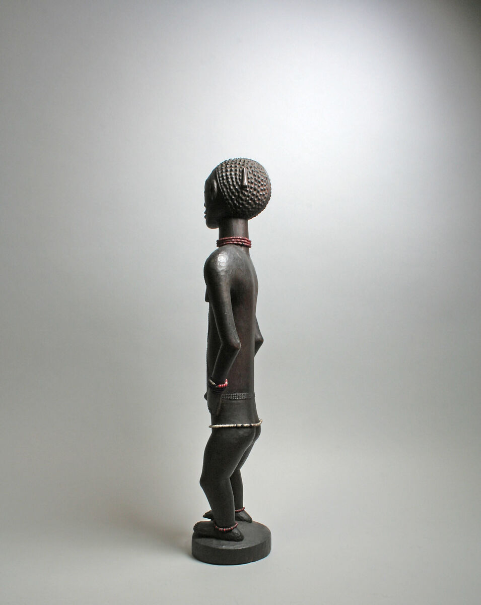 Standing Male and Female Figures, Wood, beads, Tabwa peoples