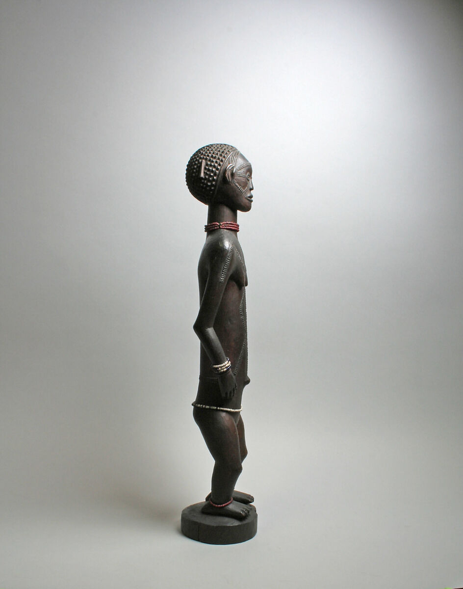 Standing Male and Female Figures, Wood, beads, Tabwa peoples