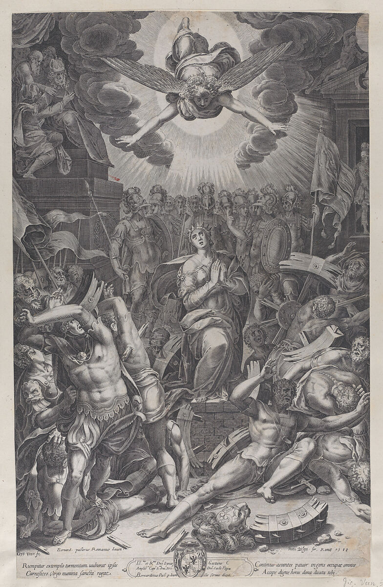 Martyrdom of Saint Catherine, after Bernardino Passari, Gijsbert Van Veen (Netherlandish, ca. 1562–1628), Engraving 