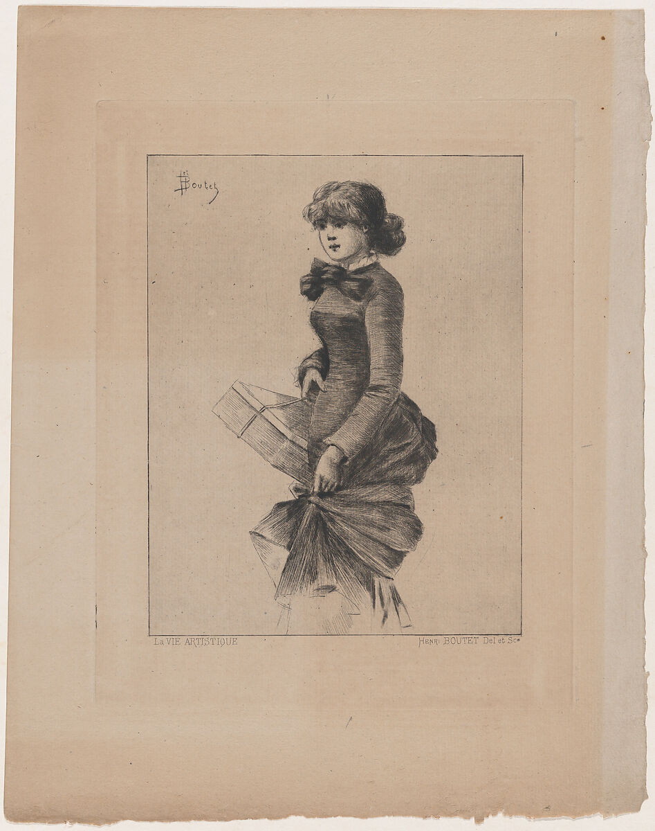 Woman Holding a Gift Box, Henri Boutet (French, Sainte-Hermine (Vendée) 1851–1919 Paris), Etching and drypoint 