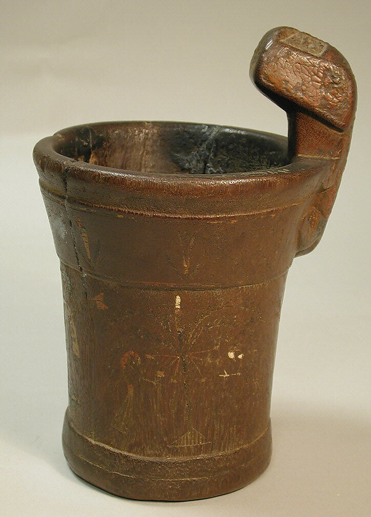 Pair of Keros with Carved Feline Handles, Wood, pigmented resin inlays, Quechua