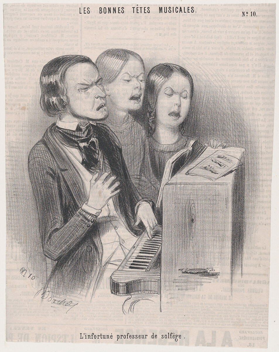 The Unfortunate Teacher of Musical Theory, Frédéric Bouchot (French, Paris 1798–1850 after), Lithograph 