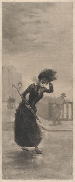 Woman Walking in the Wind Holding an Umbrella, Henri Boutet (French, Sainte-Hermine (Vendée) 1851–1919 Paris), Etching 