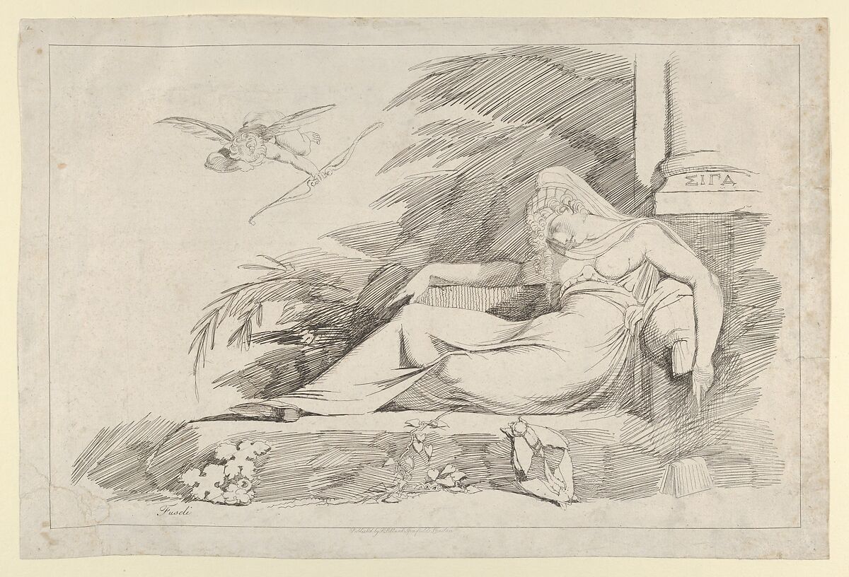 Sleeping Woman with a Cupid (Hush), Henry Fuseli (Swiss, Zürich 1741–1825 London), Etching and drypoint; published state 