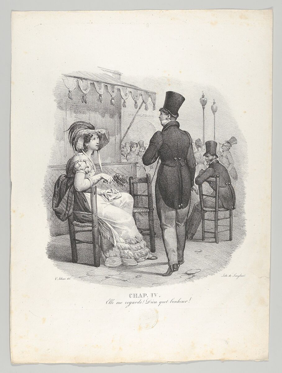 Chap. IV: Elle me regard! Dieu quel bonheur! (She notices me! What happiness!), Victor Adam (French, 1801–1866), Lithograph 