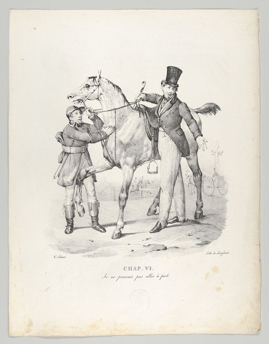 Chap. VI: Je ne pouvais pas aller à pied (I no longer walk anywhere), Victor Adam (French, 1801–1866), Lithograph 