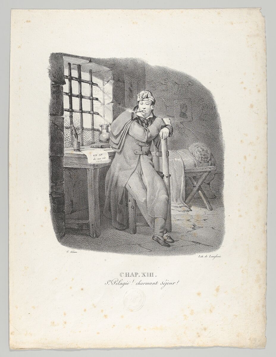 Chap. XIII: Ste. Pelagie! charmant séjour! (Sainte-Pélagie Prison, a charming stay!), Victor Adam (French, 1801–1866), Lithograph 