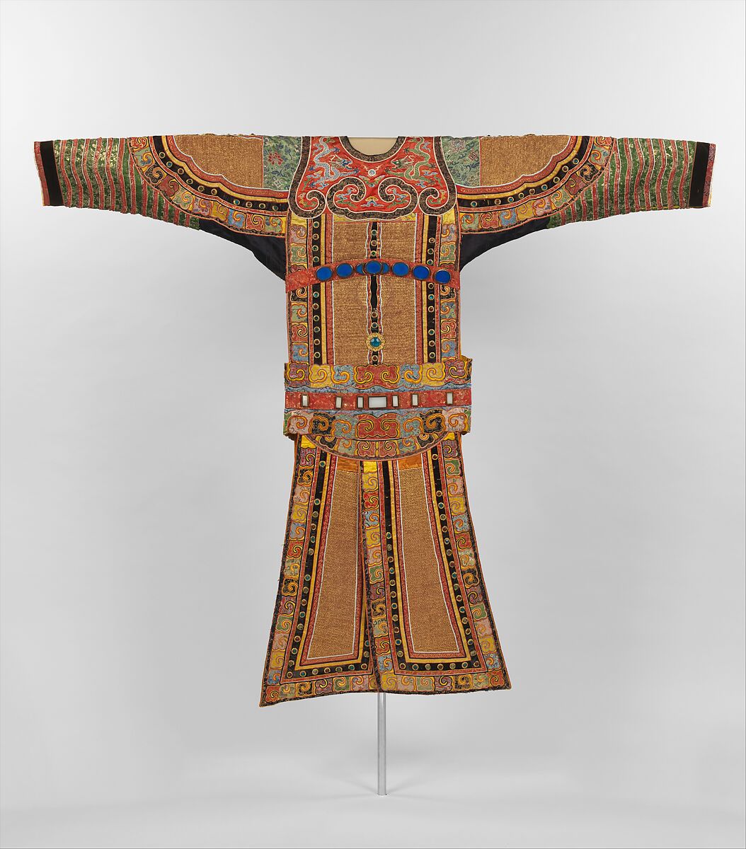 Theatrical Costume for the Role of a Warrior, Silk, metallic thread, metal, glass, China