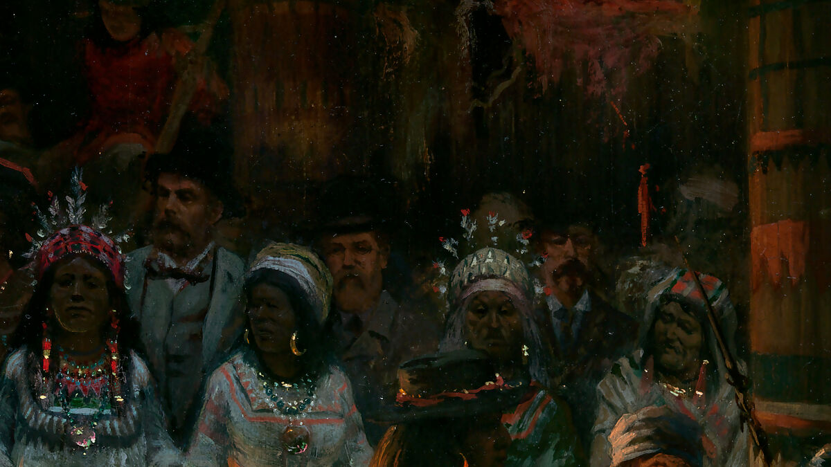 Dance in a Subterranean Roundhouse at Clear Lake, California, Jules Tavernier (American (born France), Paris 1844–1889 Honolulu, Hawaii), Oil on canvas, American