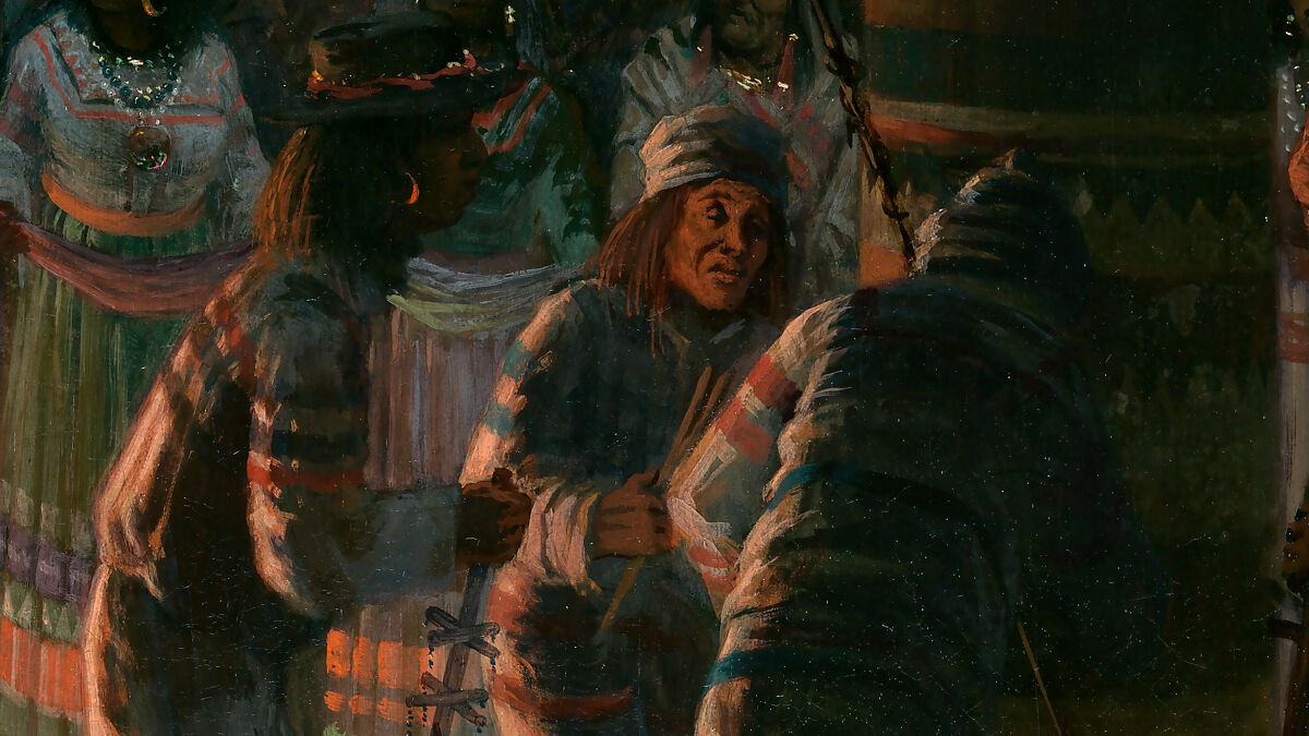 Dance in a Subterranean Roundhouse at Clear Lake, California, Jules Tavernier (American (born France), Paris 1844–1889 Honolulu, Hawaii), Oil on canvas, American