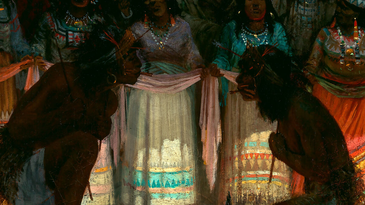 Dance in a Subterranean Roundhouse at Clear Lake, California, Jules Tavernier (American (born France), Paris 1844–1889 Honolulu, Hawaii), Oil on canvas, American