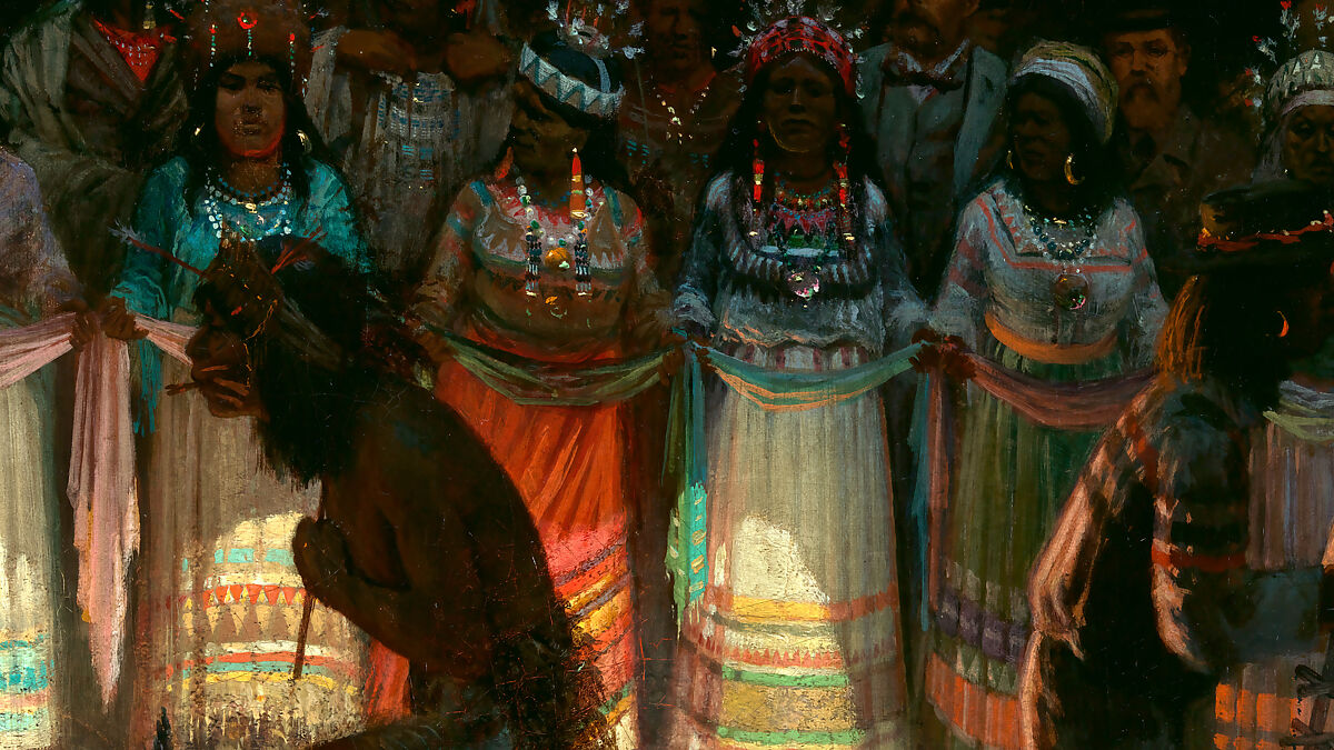 Dance in a Subterranean Roundhouse at Clear Lake, California, Jules Tavernier (American (born France), Paris 1844–1889 Honolulu, Hawaii), Oil on canvas, American