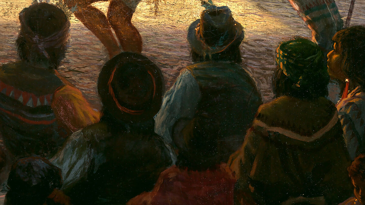 Dance in a Subterranean Roundhouse at Clear Lake, California, Jules Tavernier (American (born France), Paris 1844–1889 Honolulu, Hawaii), Oil on canvas, American