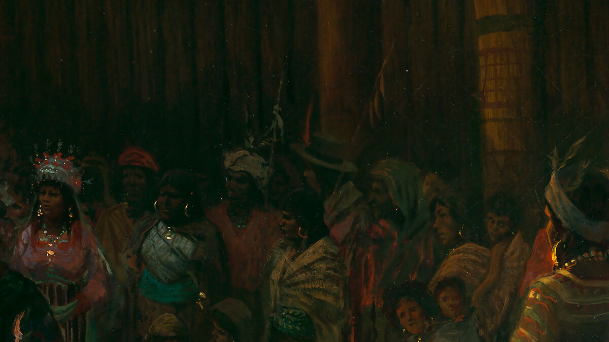 Dance in a Subterranean Roundhouse at Clear Lake, California, Jules Tavernier (American (born France), Paris 1844–1889 Honolulu, Hawaii), Oil on canvas, American