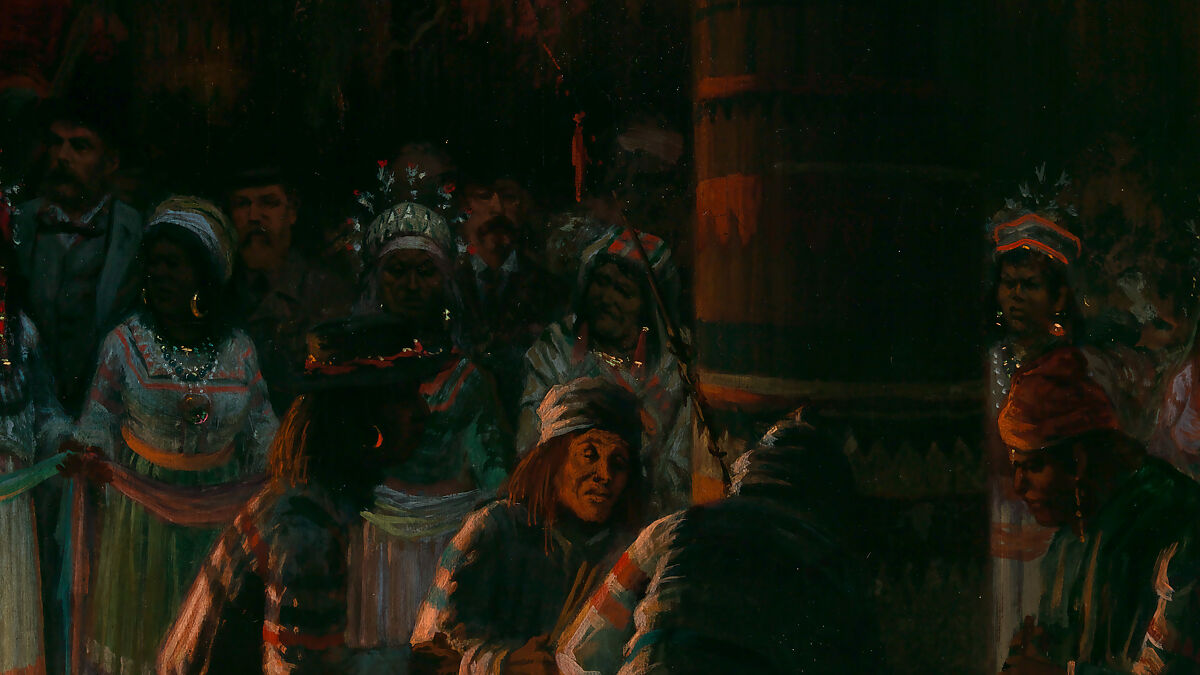 Dance in a Subterranean Roundhouse at Clear Lake, California, Jules Tavernier (American (born France), Paris 1844–1889 Honolulu, Hawaii), Oil on canvas, American