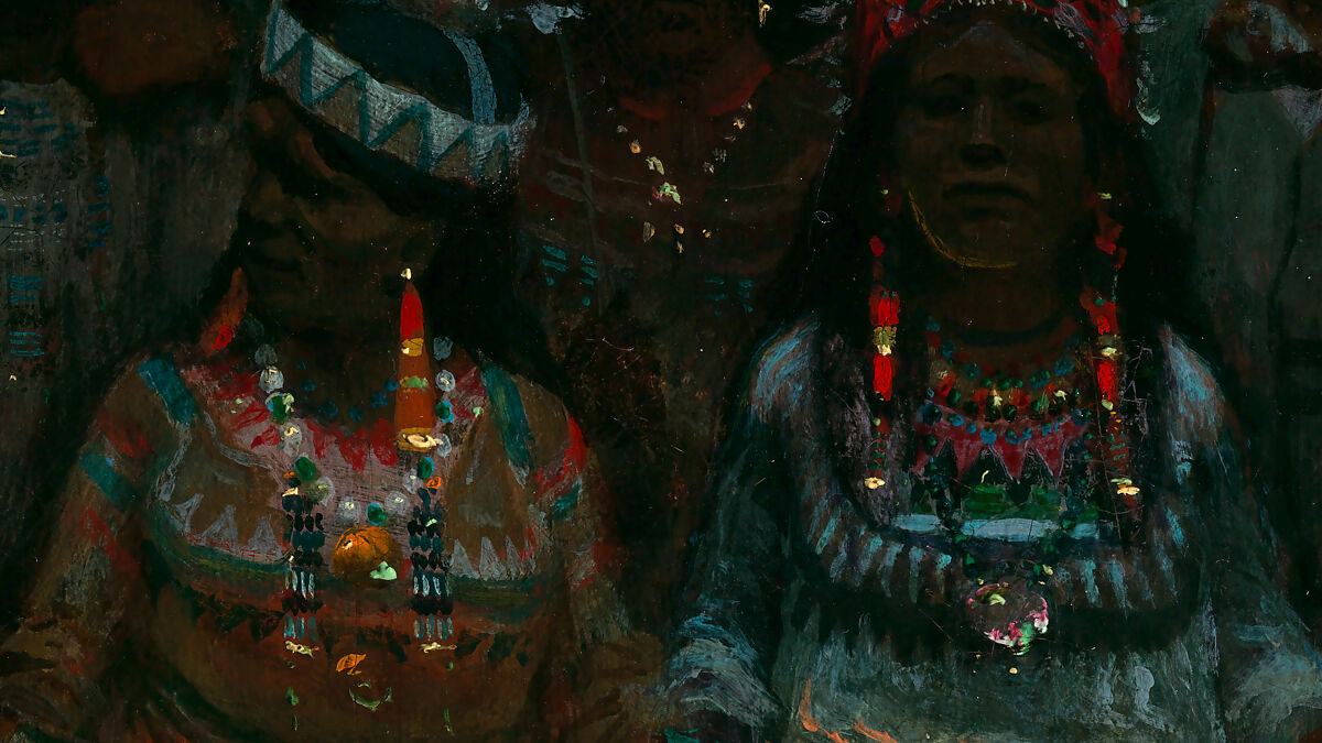 Dance in a Subterranean Roundhouse at Clear Lake, California, Jules Tavernier (American (born France), Paris 1844–1889 Honolulu, Hawaii), Oil on canvas, American