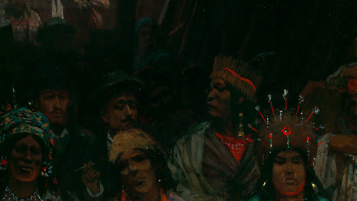 Dance in a Subterranean Roundhouse at Clear Lake, California, Jules Tavernier (American (born France), Paris 1844–1889 Honolulu, Hawaii), Oil on canvas, American