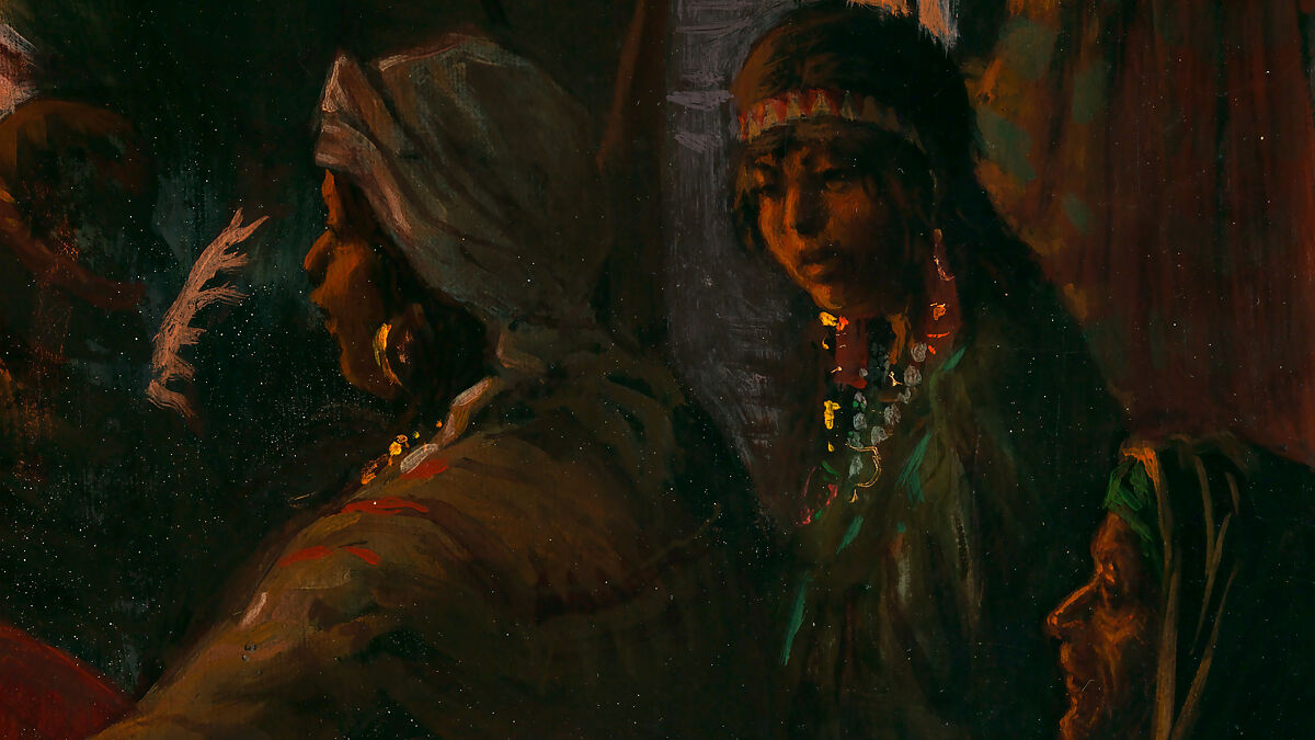 Dance in a Subterranean Roundhouse at Clear Lake, California, Jules Tavernier (American (born France), Paris 1844–1889 Honolulu, Hawaii), Oil on canvas, American