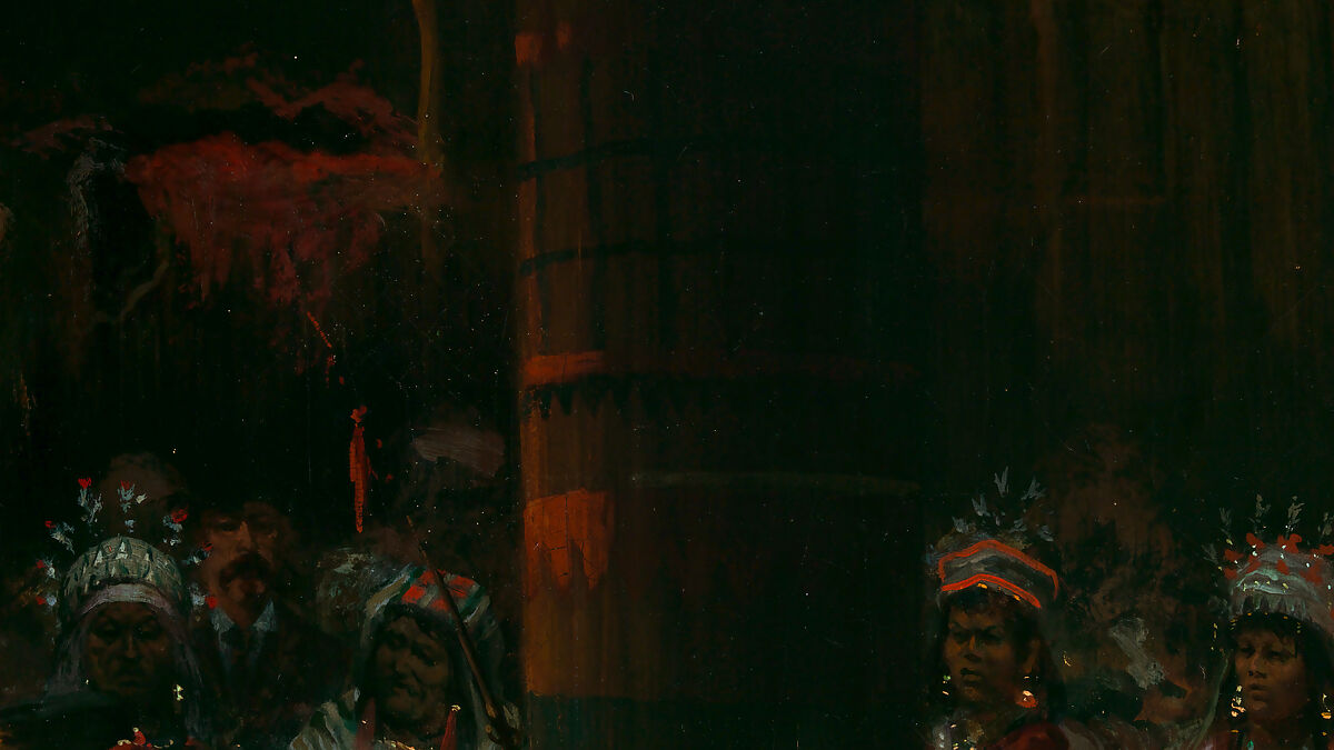 Dance in a Subterranean Roundhouse at Clear Lake, California, Jules Tavernier (American (born France), Paris 1844–1889 Honolulu, Hawaii), Oil on canvas, American