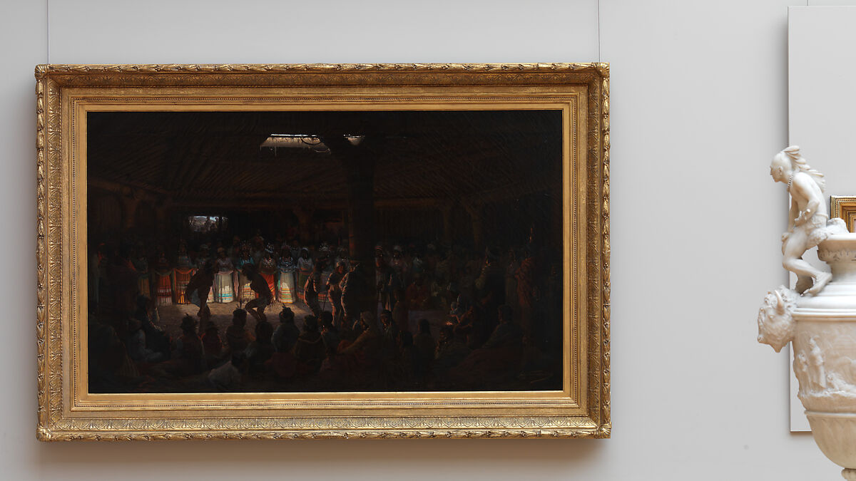 Dance in a Subterranean Roundhouse at Clear Lake, California, Jules Tavernier (American (born France), Paris 1844–1889 Honolulu, Hawaii), Oil on canvas, American