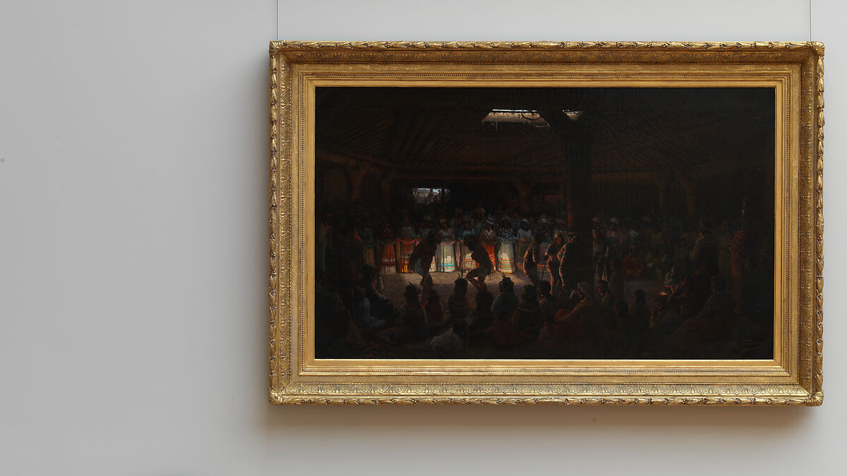 Dance in a Subterranean Roundhouse at Clear Lake, California, Jules Tavernier (American (born France), Paris 1844–1889 Honolulu, Hawaii), Oil on canvas, American