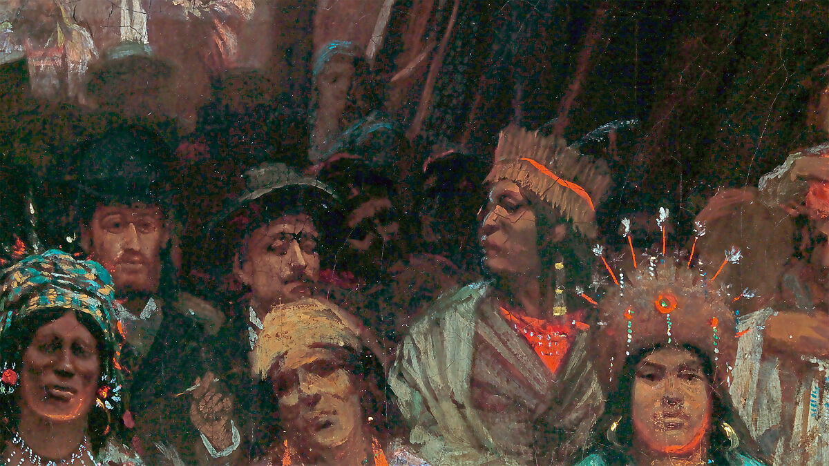 Dance in a Subterranean Roundhouse at Clear Lake, California, Jules Tavernier (American (born France), Paris 1844–1889 Honolulu, Hawaii), Oil on canvas, American