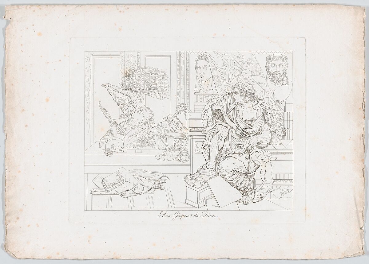 Das Gespenst des Dion (The Apparition Appears to Dion Wielding a Broom, Plutarch, Dion, 55), Johann Heinrich Lips (Swiss, Kloten 1758–1817 Zurich), Outline engraving and etching 