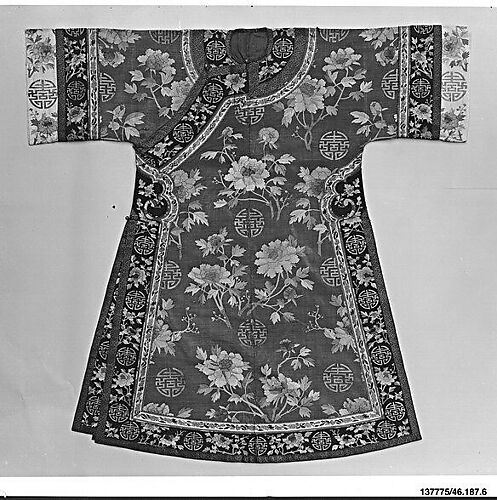 Woman's robe with peonies and shou medallions