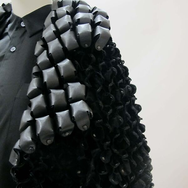 Ensemble, Noir Kei Ninomiya (Japanese, founded 2013), plastic (polyurethane), polyester, cupro, metal, Japanese