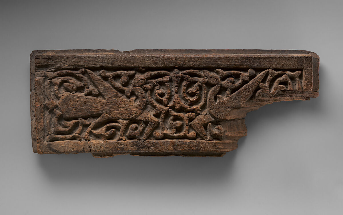 Fragment of Carved Wood Panel with Two Birds, Wood; carved 