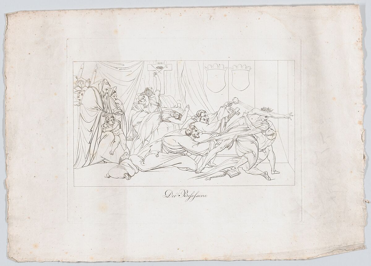 Der Besessene (The Escapee: A Real Scene in the Hospital of San Spirito at Rome), John Barlow (British, 1759/60–1810 or later), Outline engraving and etching 