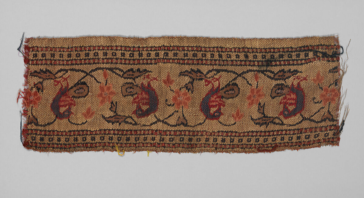 Four Chandanri Sari Border Fragments, Silk and metal wrapped thread; brocaded