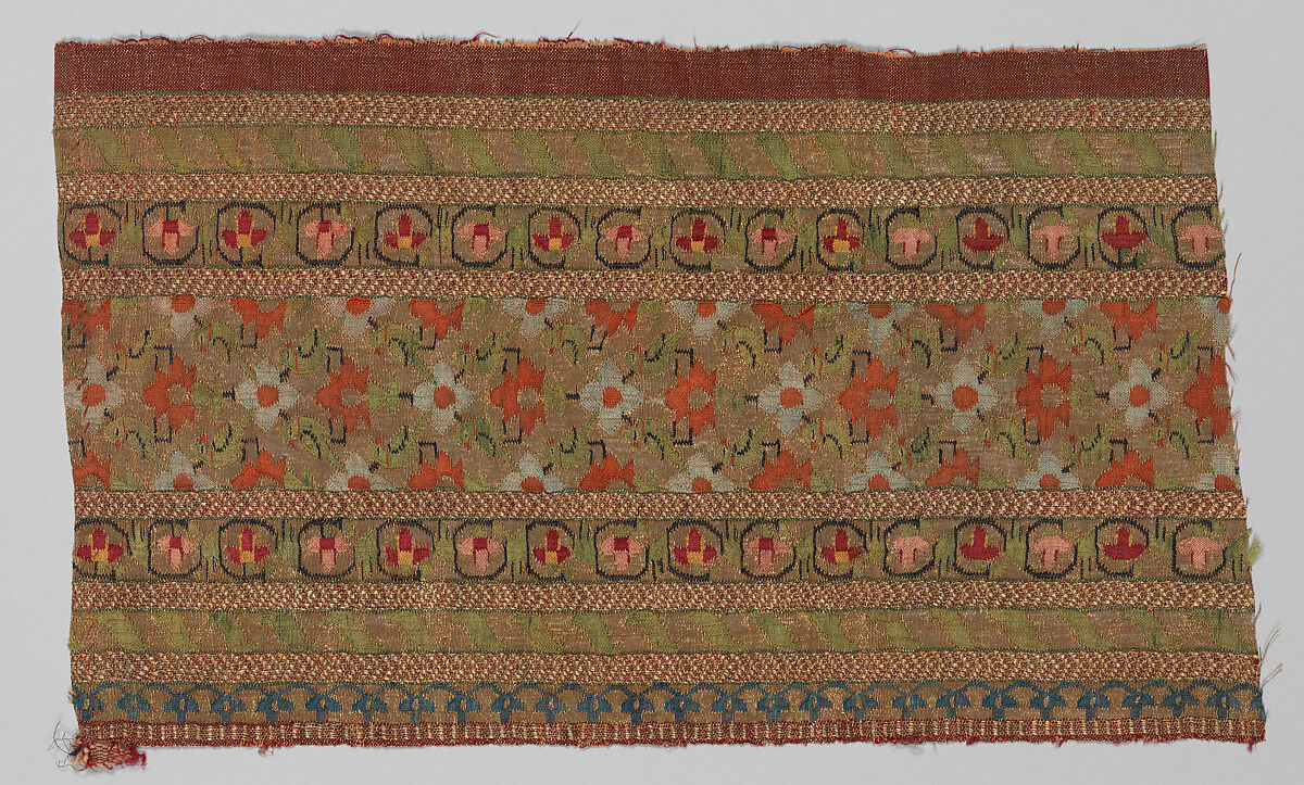 Four Chandanri Sari Border Fragments, Silk and metal wrapped thread; brocaded