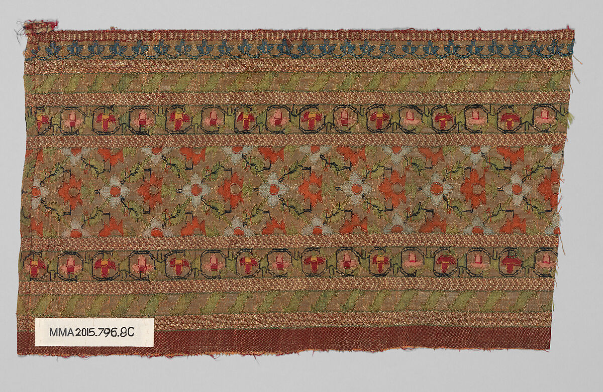Four Chandanri Sari Border Fragments, Silk and metal wrapped thread; brocaded