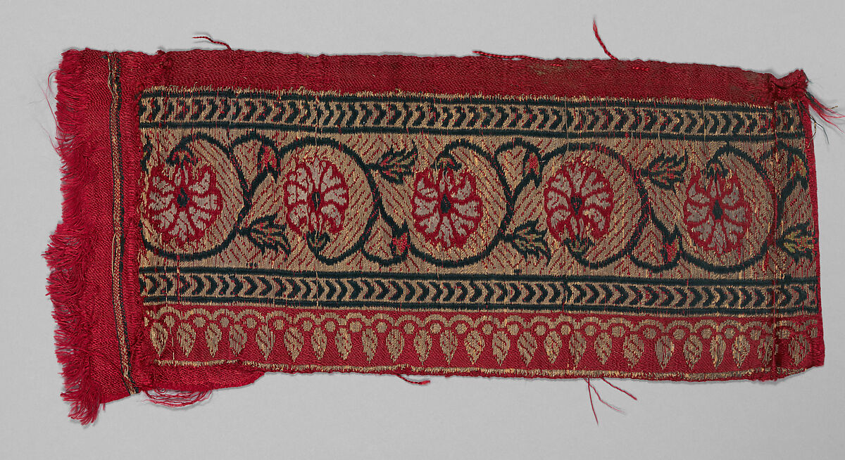 Four Chandanri Sari Border Fragments, Silk and metal wrapped thread; brocaded