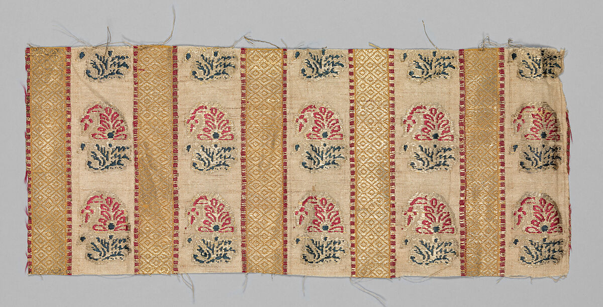 Textile Fragment, Silk and metal wrapped thread; brocaded 