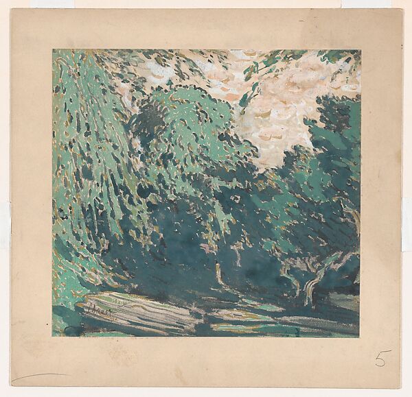 Landscape, possibly a detail of the Set Design for the Ballet 'Narcisse', premiered at the Théâtre de Monte Carlo, 1911, Léon Bakst (Russian, Grodno 1866–1924 Paris), Gouache and graphite 