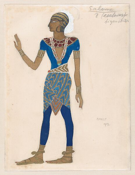 Design for the Costume of a Slave, for the Ballet 'La Tragédie de Salomé', Léon Bakst (Russian, Grodno 1866–1924 Paris), Gouache, watercolor, and gold paint 