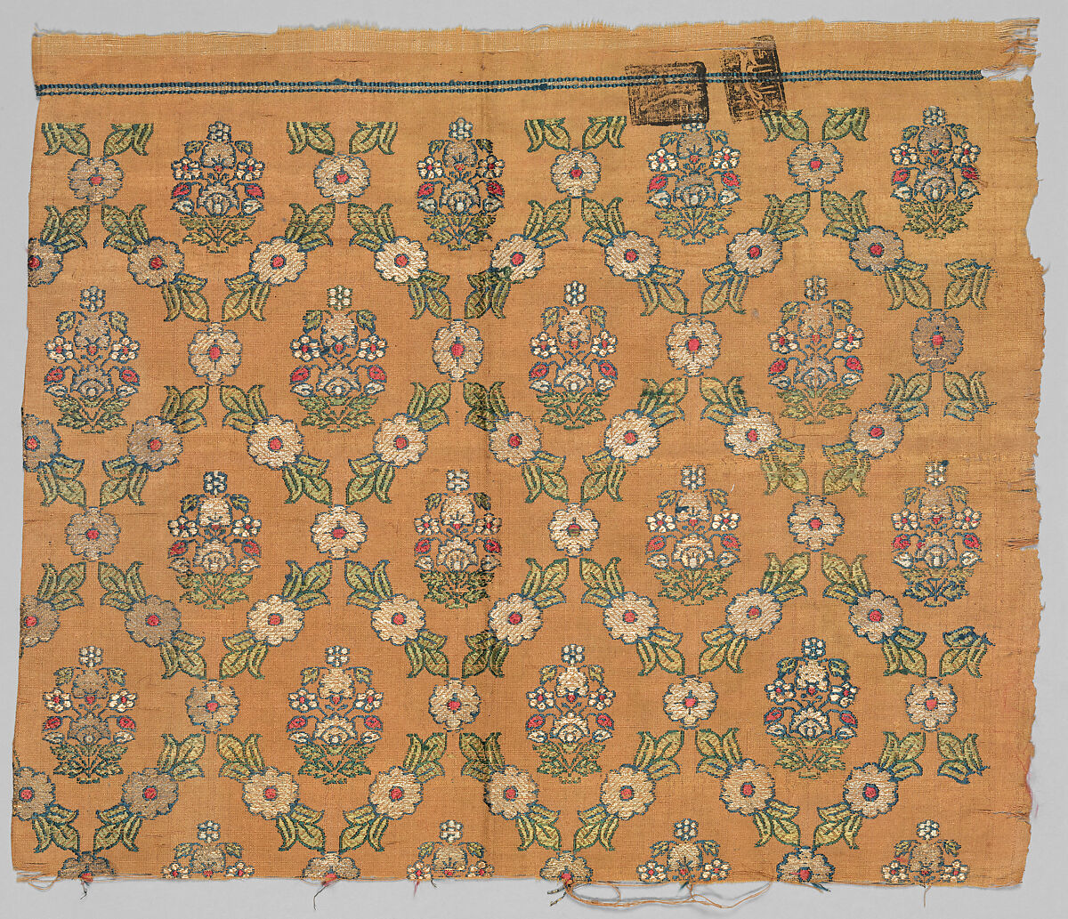 Textile Fragment, Silk and metal wrapped thread; brocaded 