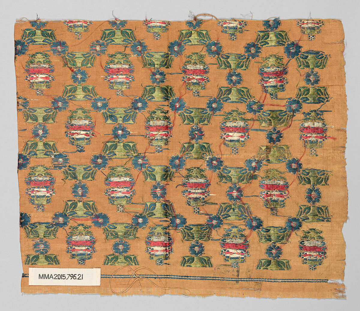 Textile Fragment, Silk and metal wrapped thread; brocaded