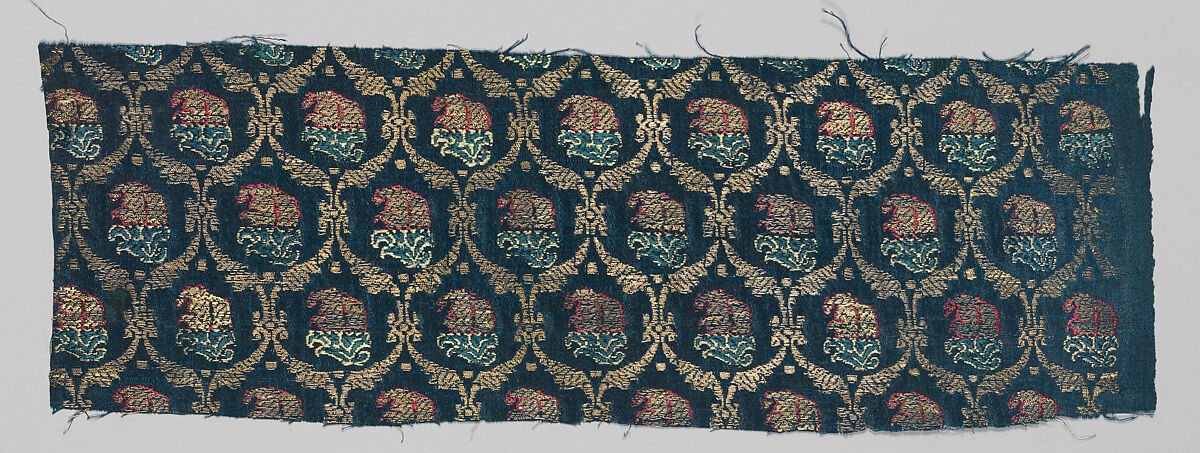 Textile Fragment, Silk and metal wrapped thread; brocaded 