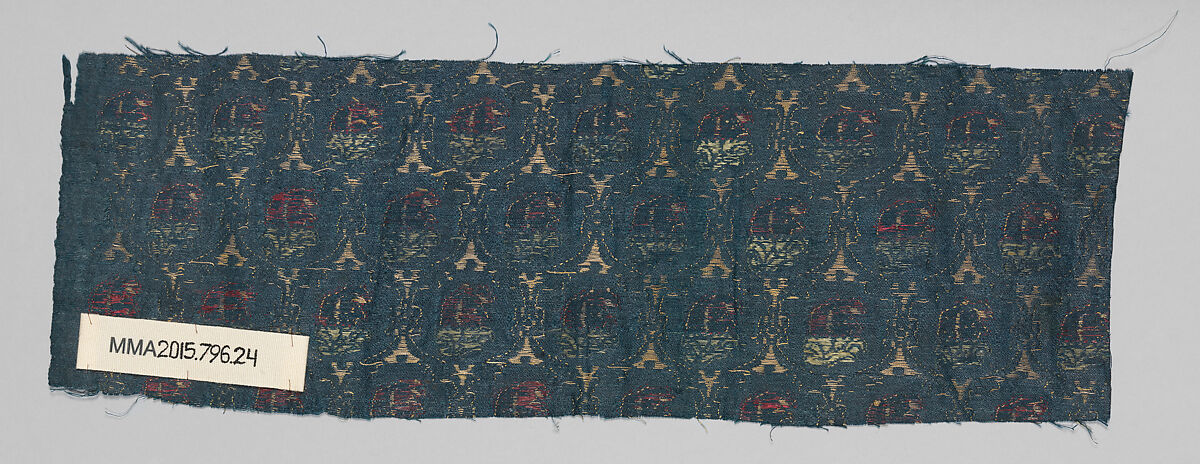 Textile Fragment, Silk and metal wrapped thread; brocaded