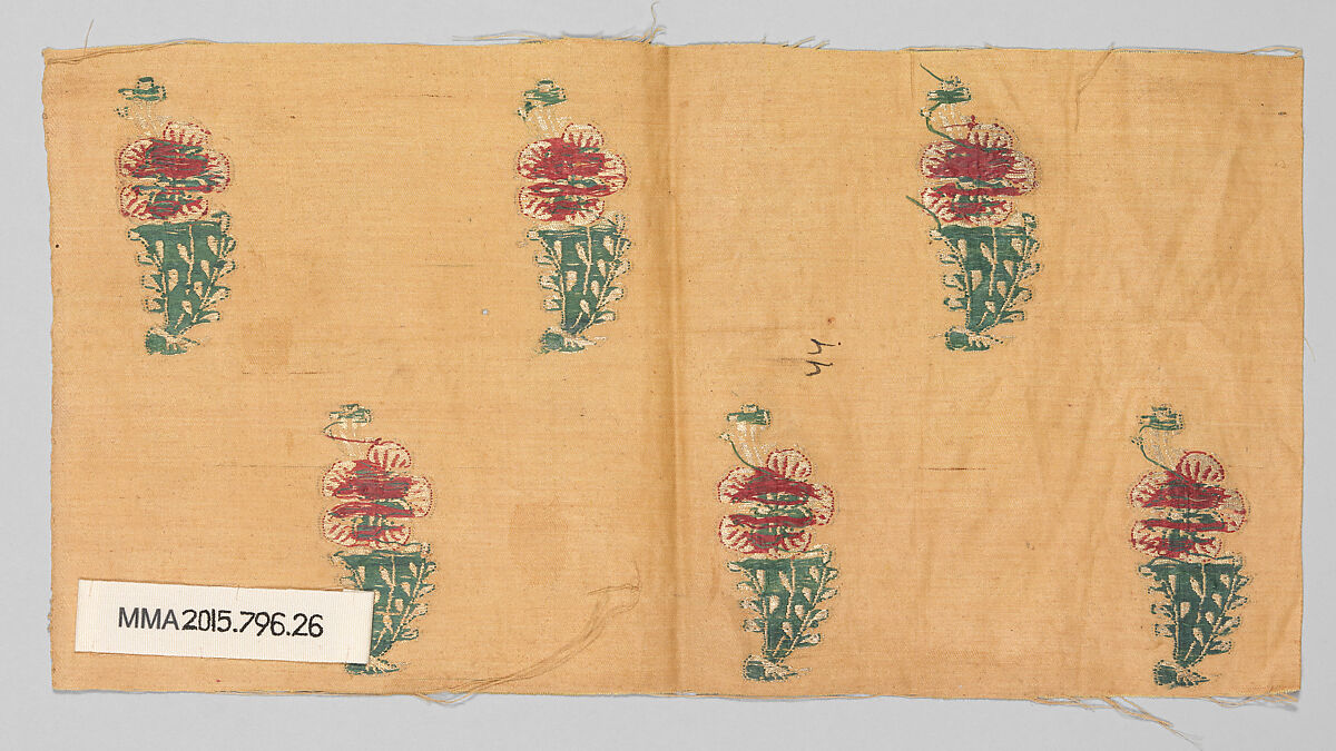Textile Fragment, Silk and metal wrapped thread; brocaded