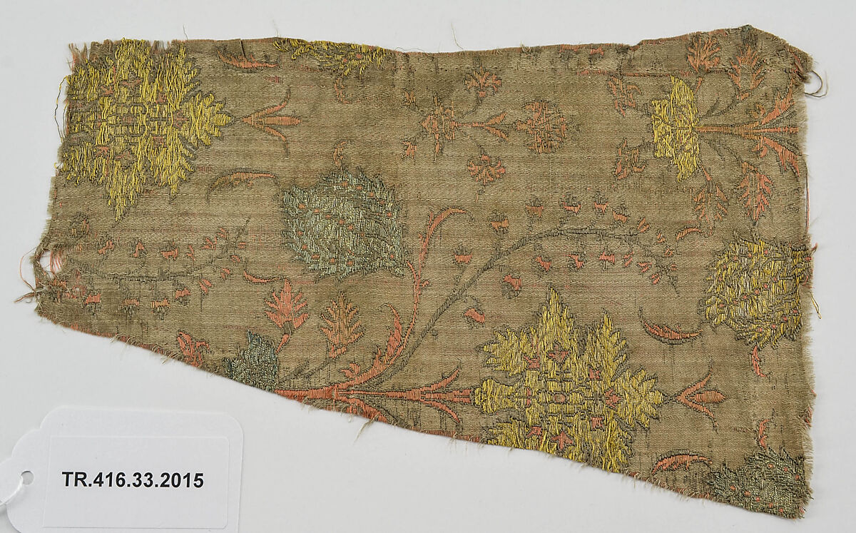 Textile Fragment, Silk and metal wapped thread; brocaded